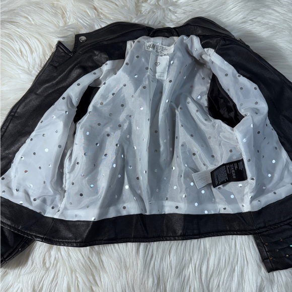 H&M Faux Leather Studded Moto Jacket Size 3-4 - Picture 8 of 10